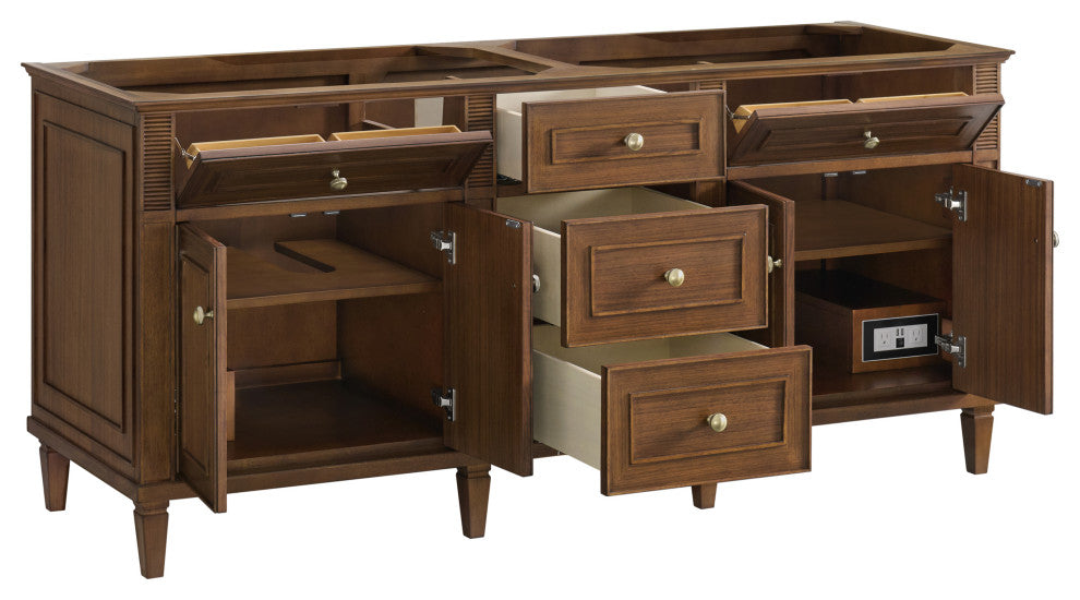 Lorelai 72"Double Vanity, Mid-Century Walnut, 3 CM White Zeus Top