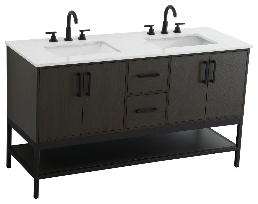 Home Living 60" Double Bathroom Vanity, Mocha Brown