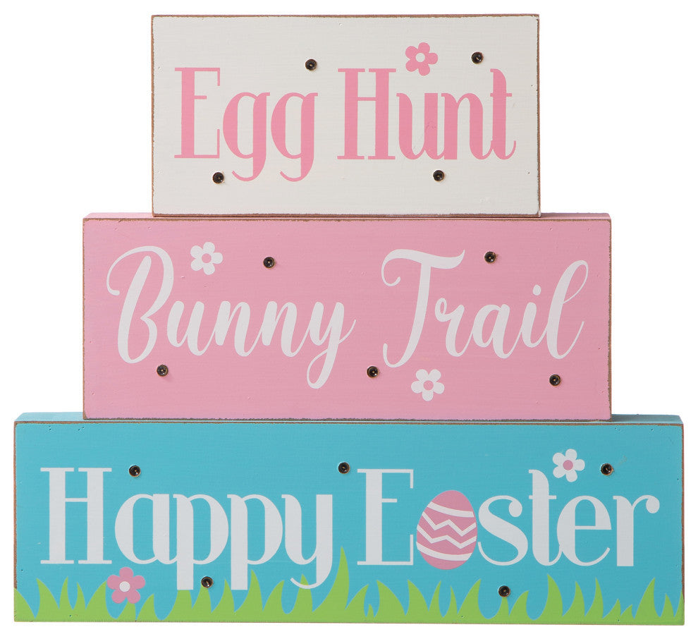12"L Easter LED Lighted Wooden/Metal Block Word Sign