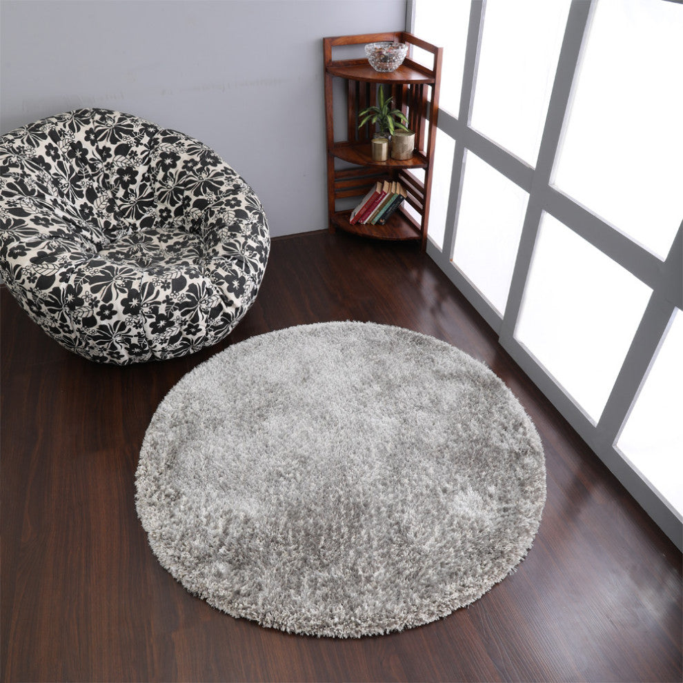 HAND TUFTED SHAG POLYESTER ECO-FRIENDLY AREA RUGS -Gray White Color,Solid Design