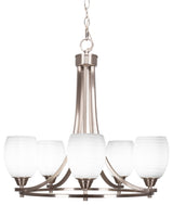 Paramount 5-Light Chandelier, Brushed Nickel, 5" White Linen Glass