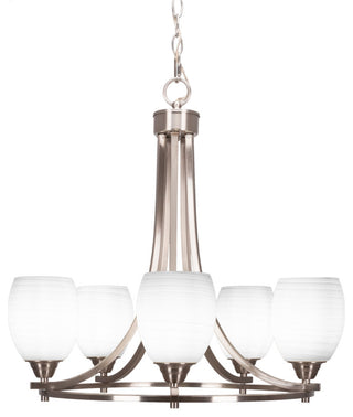 Paramount 5-Light Chandelier, Brushed Nickel, 5" White Linen Glass