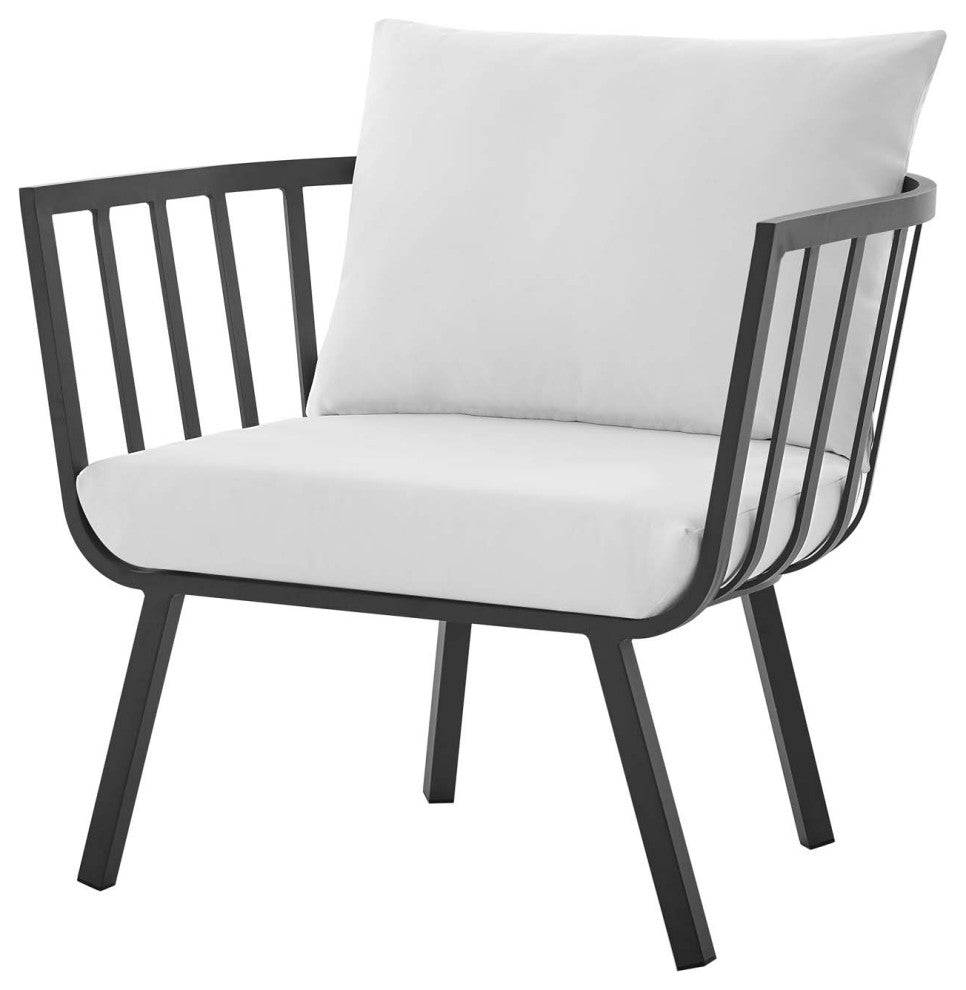 Lounge Chair Armchair, Set of 2, Aluminum, Metal, Gray White, Outdoor