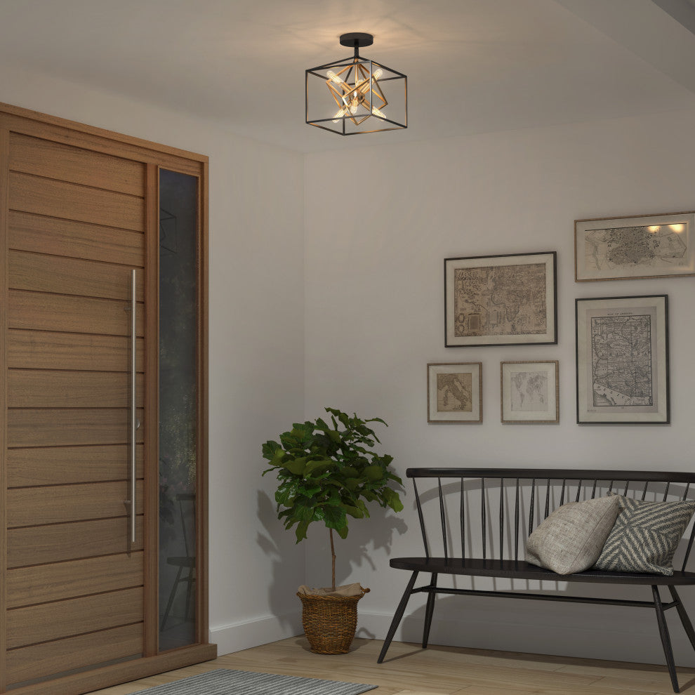 Artika Imperium Semi-Flushmount Ceiling Light, Black & Gold