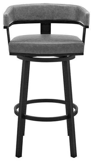 Armen Living Lorin 30" Modern Faux Leather Swivel Bar Stool in Gray/Black