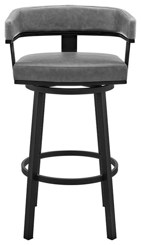 Armen Living Lorin 30" Modern Faux Leather Swivel Bar Stool in Gray/Black