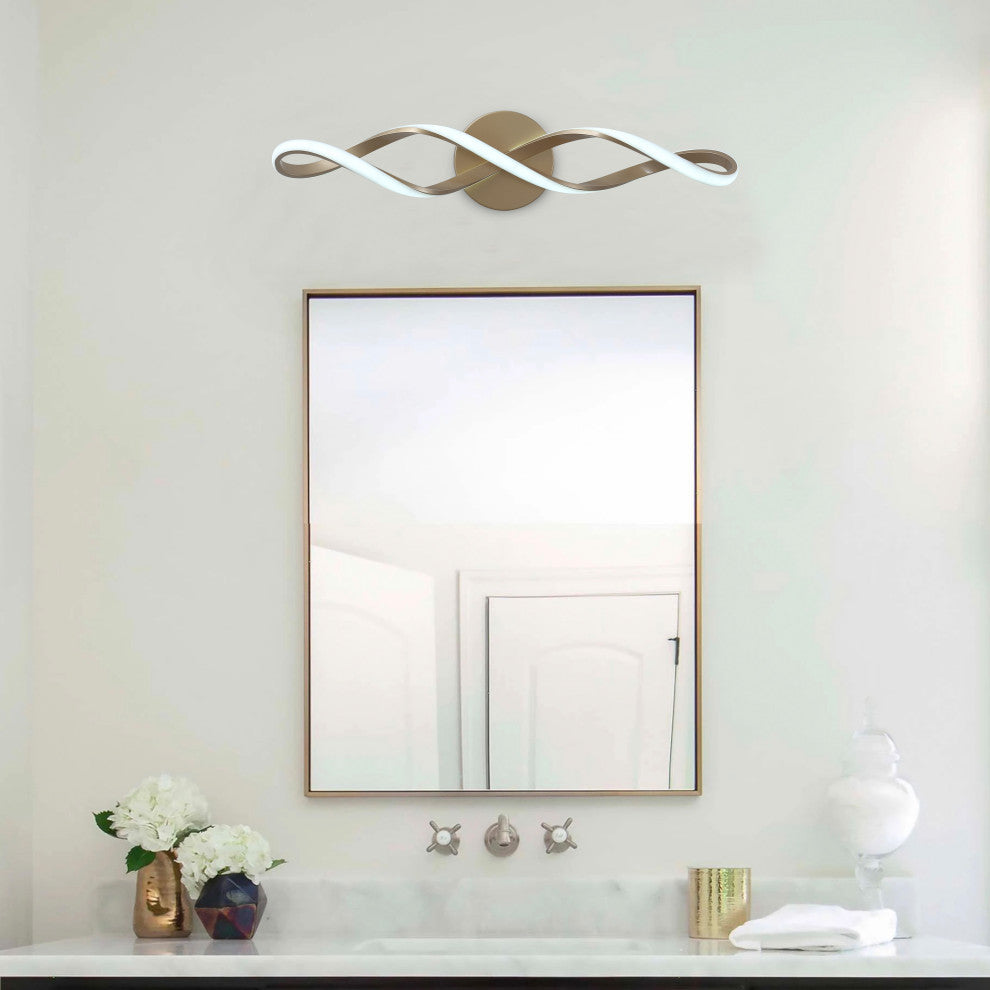 1-Light Modern Wavy Curved LED Vanity Light, Gold