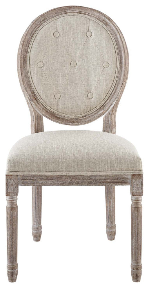 French Vintage Side Dining Chair, Fabric, Wood, Beige, Modern, Bistro Restaurant