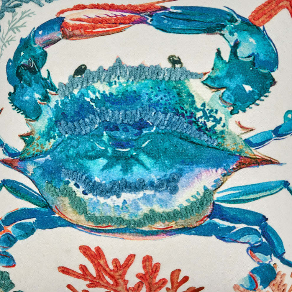 Throw Pillow Cover With Crab Design, 20"x20", Multi