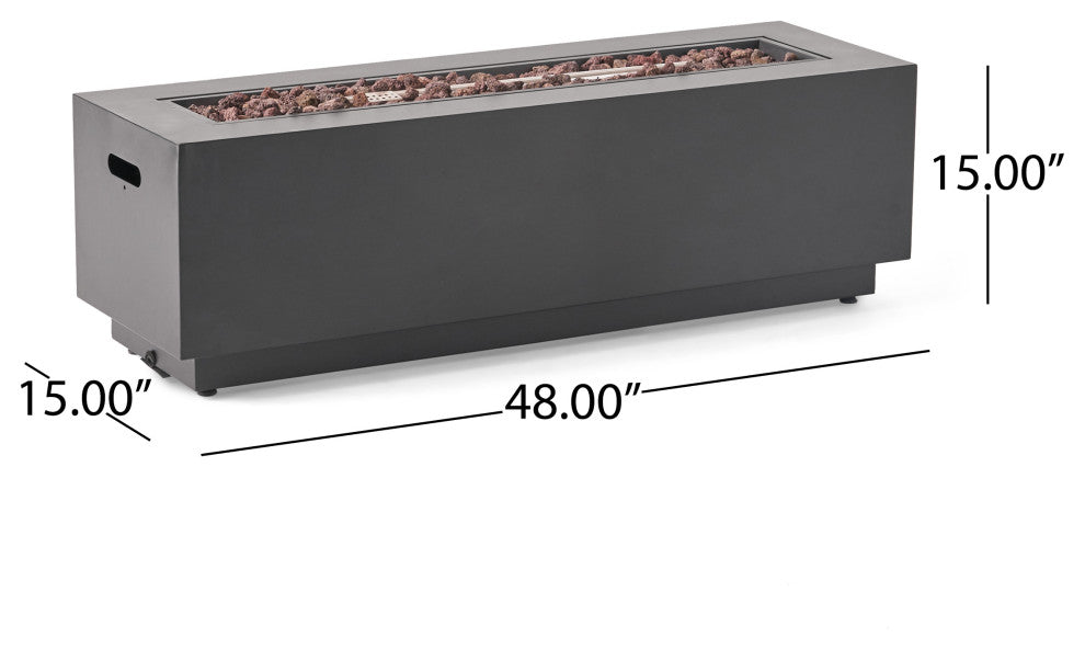 Jasmine Outdoor 50,000 BTU Rectangular Fire Pit, No Tank Holder, Dark Gray