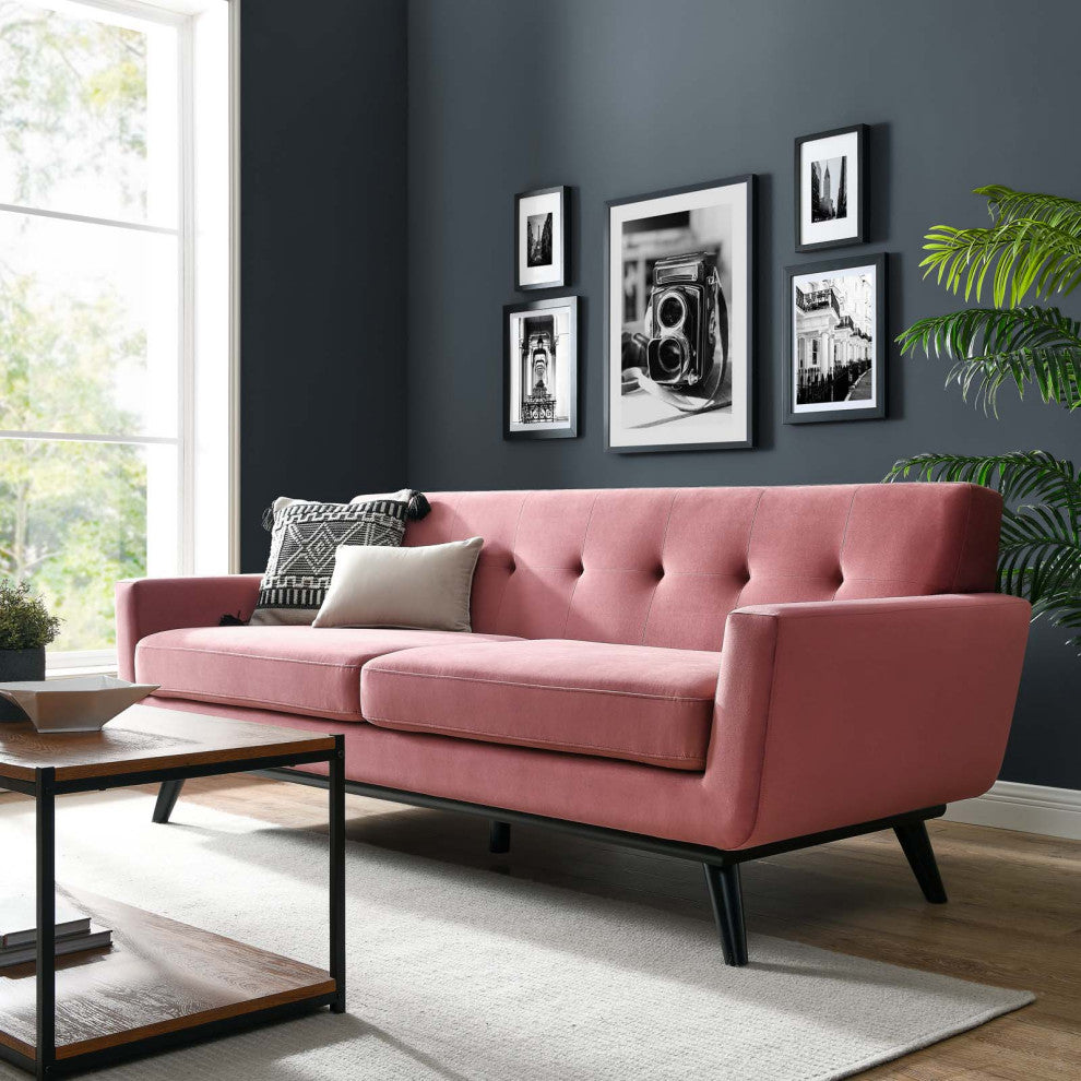 Sofa, Pink, Velvet, Modern, Mid Century Living Hotel Lounge Cafe Lobby