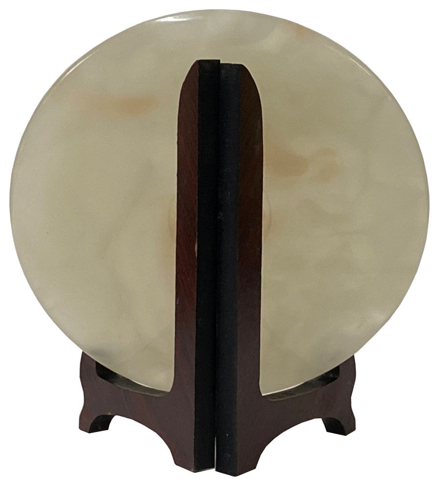 Natural White Brown Onyx Stone Round Fengshui Home Decor Display Hws3176