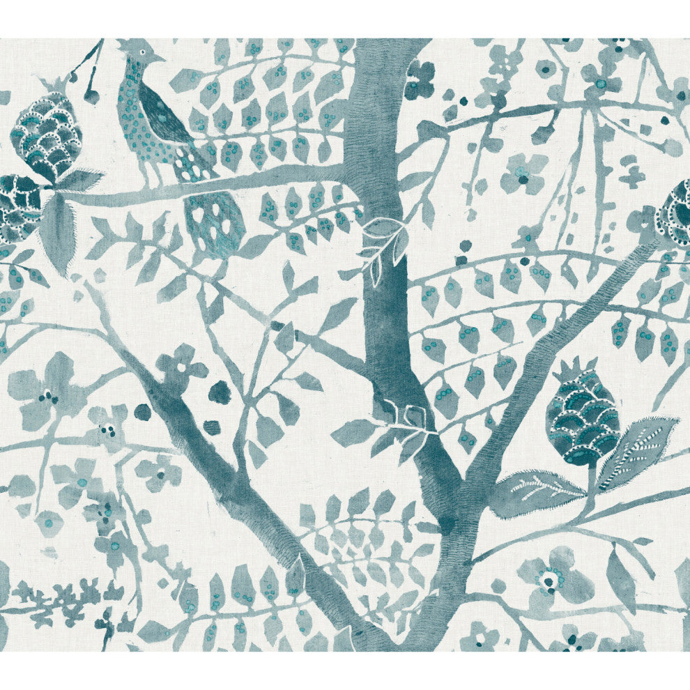 Peacock Block Print Wallpaper, Teal
