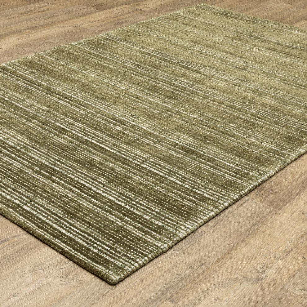 Cayden Textural Stripe Wool Blend Green/ Ivory Hand-tufted Rug 10' x 13'