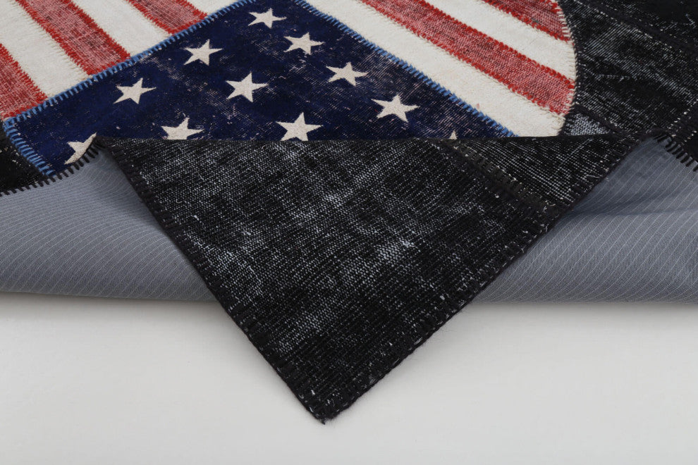 Rug N Carpet - Handwoven Turkish 5' 8'' x 8' 2'' Flag Patchwork Rug