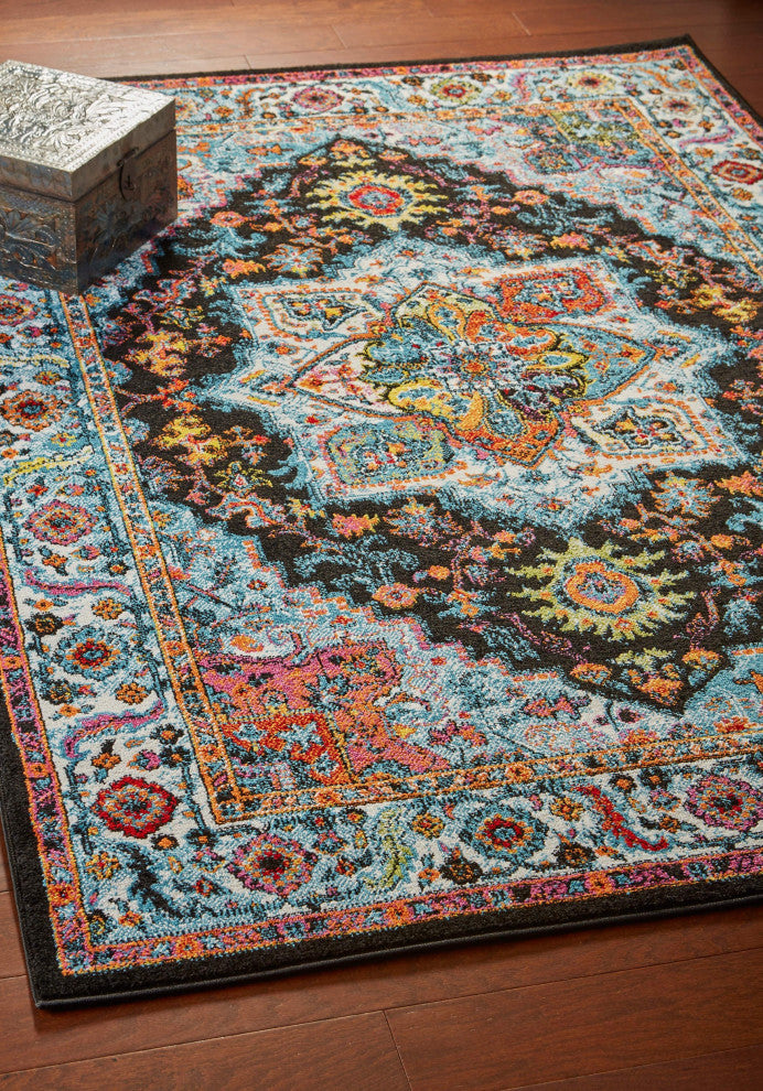 8" x 9" Black Decorative Medallion Area Rug