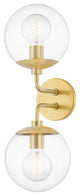 Meadow 2-Light Wall Sconce, Aged Brass Finish, Clear Glass