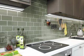 Metro 3"x6" Glass Subway Tile,Glossy Jade Green, Sample