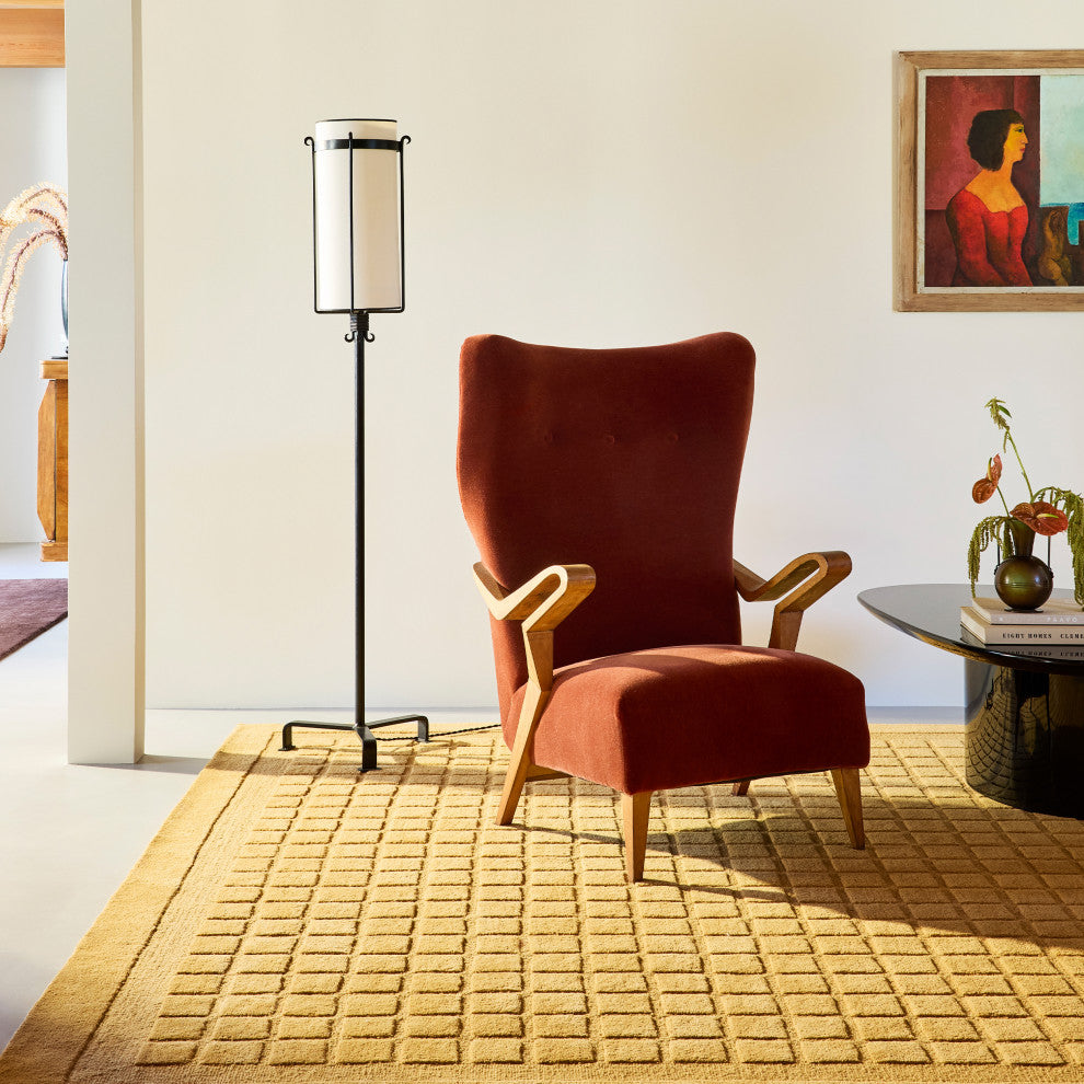 Fritz Checkered Wool Area Rug, Golden Yellow 10' x 14'