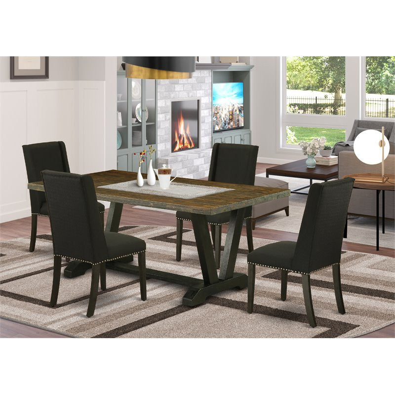 5-Piece, 4 Chairs and Table With Distressed Jacobean Table Top, Black