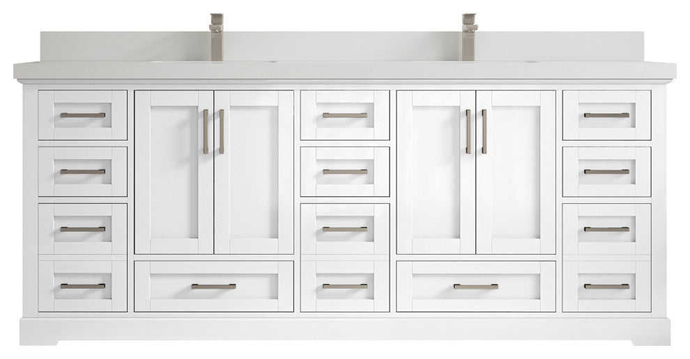 Boston 84 Double Sink Bath Vanity in White 2" White Quartz