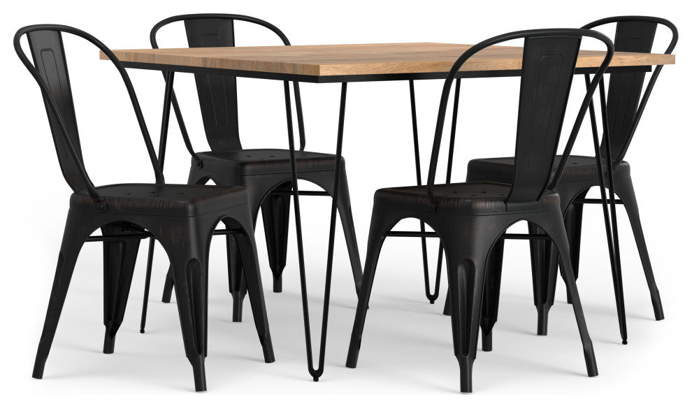 Fletcher / Hunter Solid Mango Wood 5 Piece Dining Set, Distressed Black