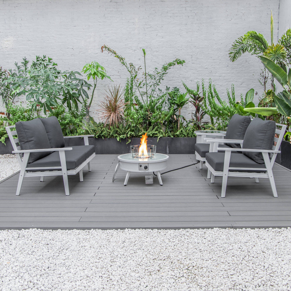 LeisureMod Walbrooke Patio Conversation Set With Fire Pit Table, Charcoal