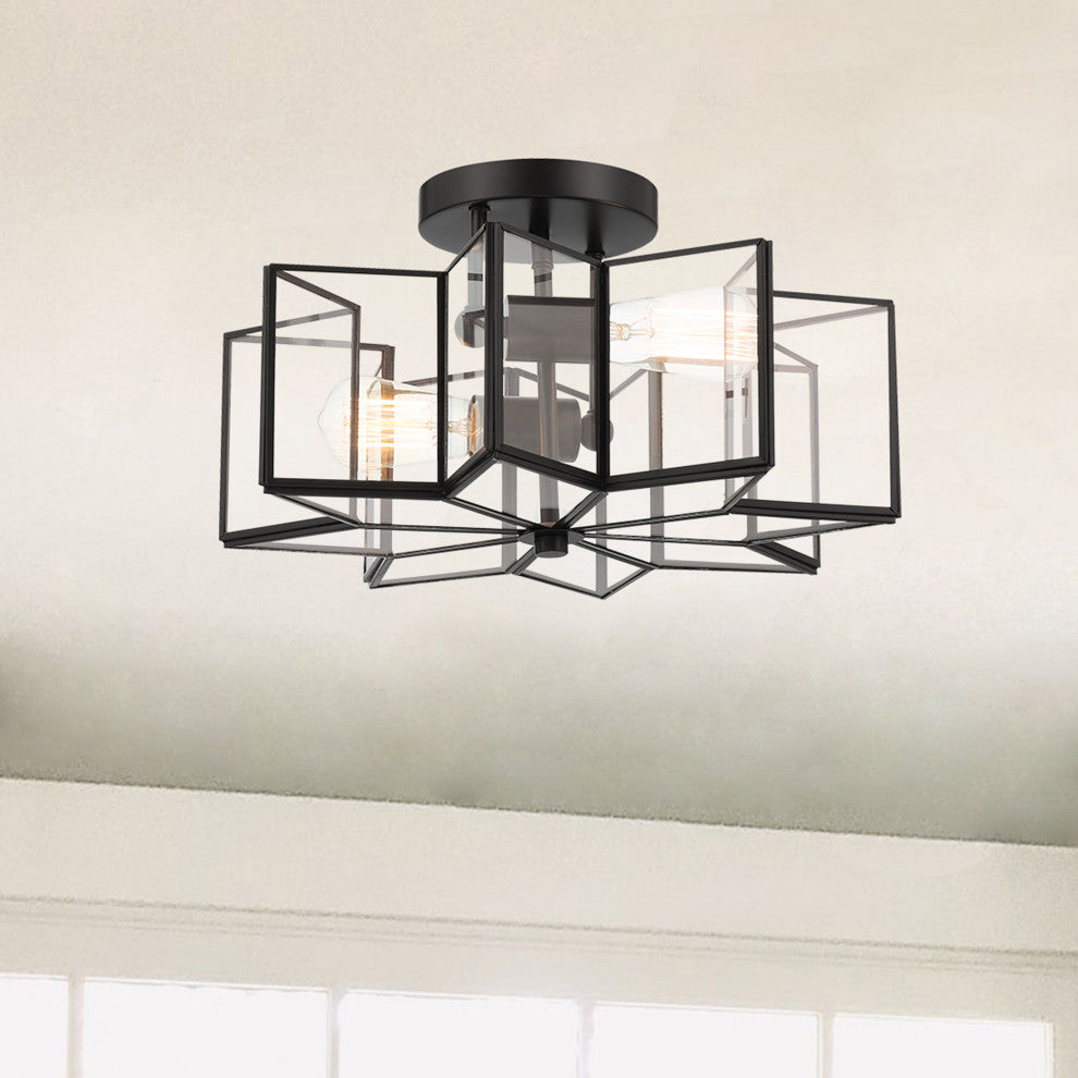 2 Light 16.14'' Unique/Statement Star Semi Flush Mount, Black