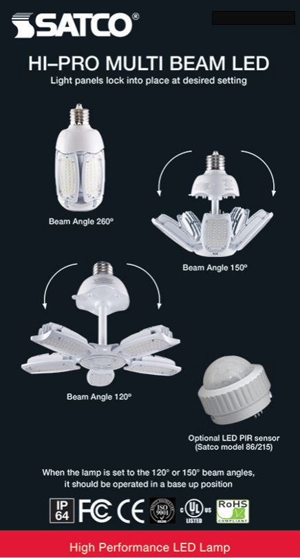 30W LED HID Replacement, 5000K, Medium Base, Adjustable Beam Angle, Type B B