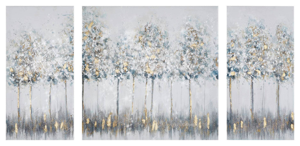 Madison Park Blue Midst Forest Gold Foil Abstract Landscape 3-Piece Wall Art