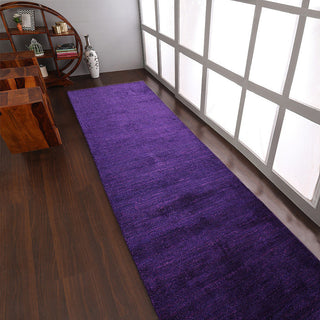 Hand Knotted Loom Silk Area Rug Solid Purple