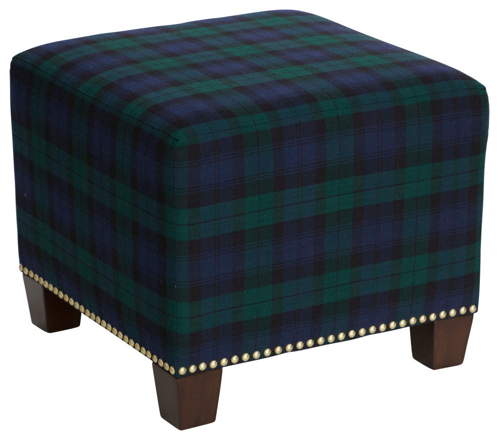 Quinn Square Nail Button Ottoman, Blackwatch Blackwatch