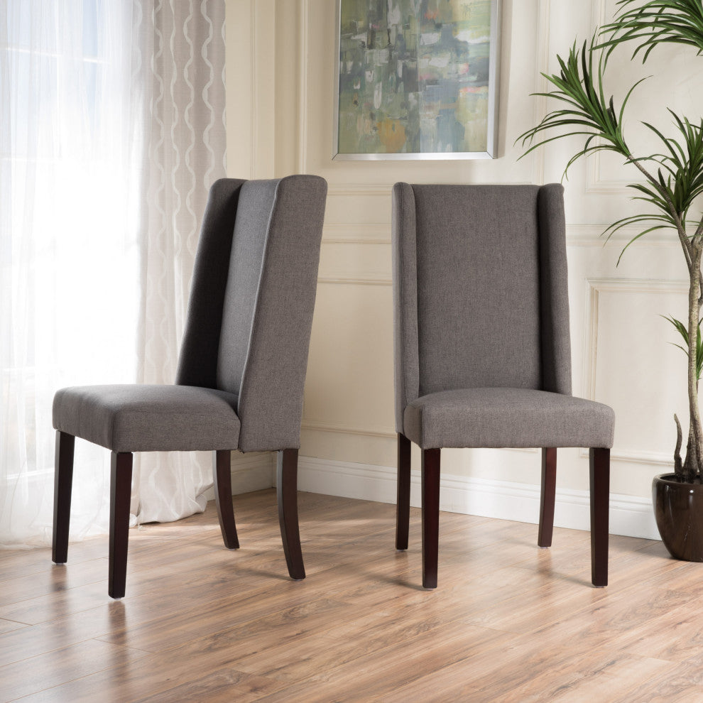GDF Studio Cline Contemporary Fabric Wingback Dining Chair, Set of 2, Dark Gray