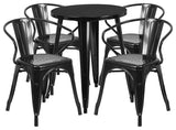 Flash Commercial Grade 24" Round Black Metal Table Set with 4 Arm Chairs