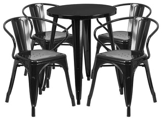 Flash Commercial Grade 24" Round Black Metal Table Set with 4 Arm Chairs