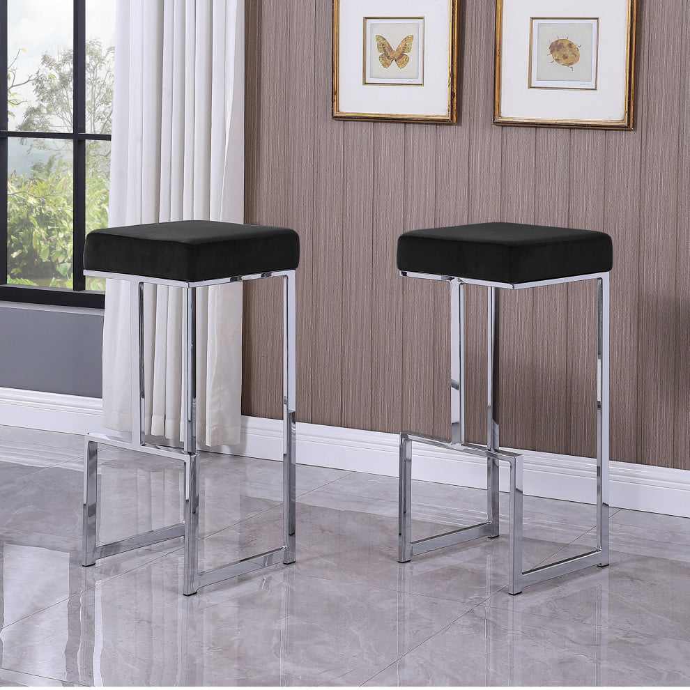 Jakob Backless 31" Bar Stool, Stainless Steel, Set of 2, Velvet Black