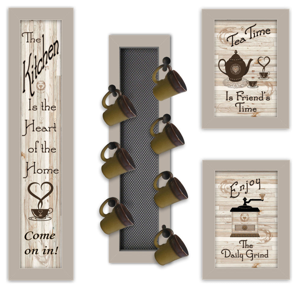 "Kitchen Collection V" 4-Piece Vignette with 7-Peg Mug Rack, Sand Frame