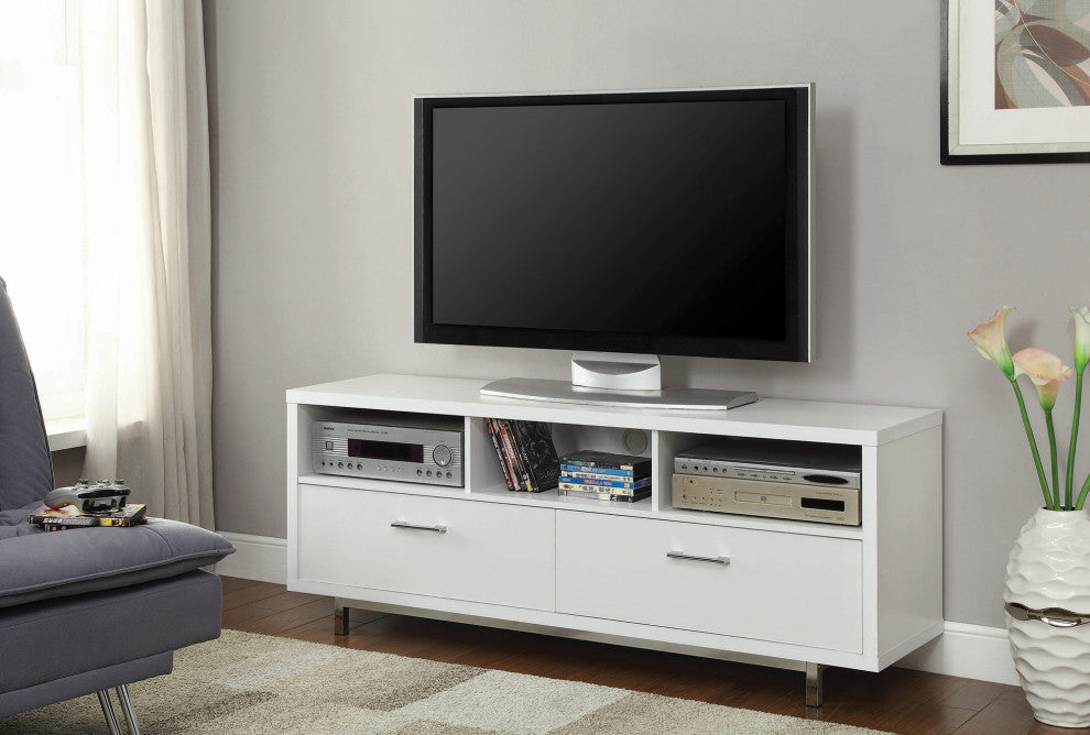 2 Drawers and Open Shelf TV Console, White