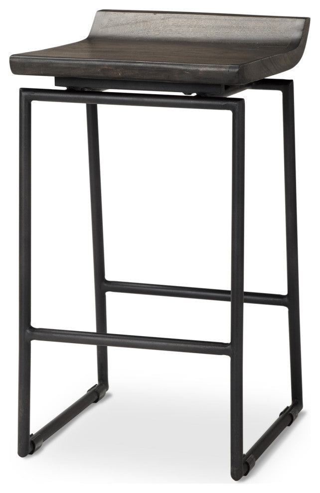 Givens Black Solid Wood Seat with Black Metal Frame Counter Stool