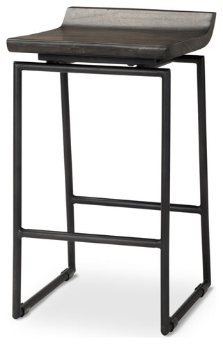 Givens Black Solid Wood Seat with Black Metal Frame Counter Stool