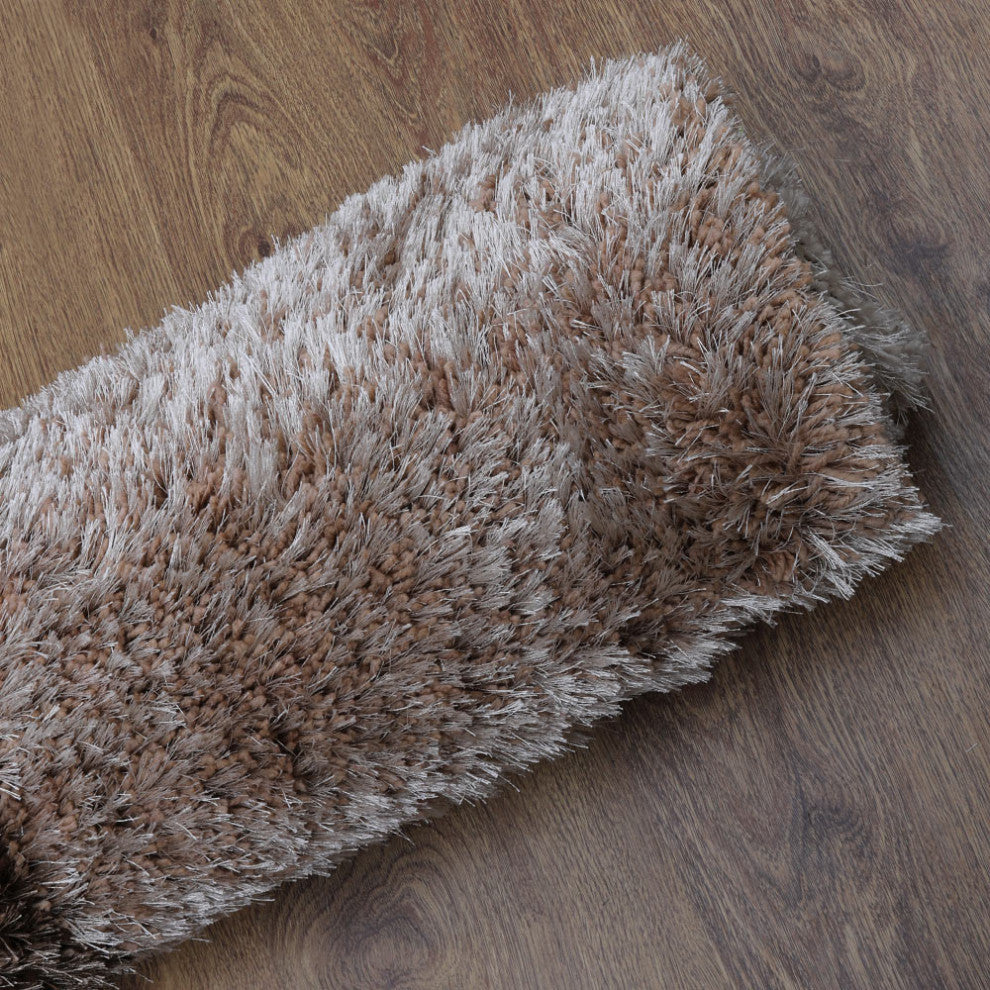 Hand Tufted Shag Polyester Area Rug Geometric Beige Brown K00018, [Rectangle] 4'x6'