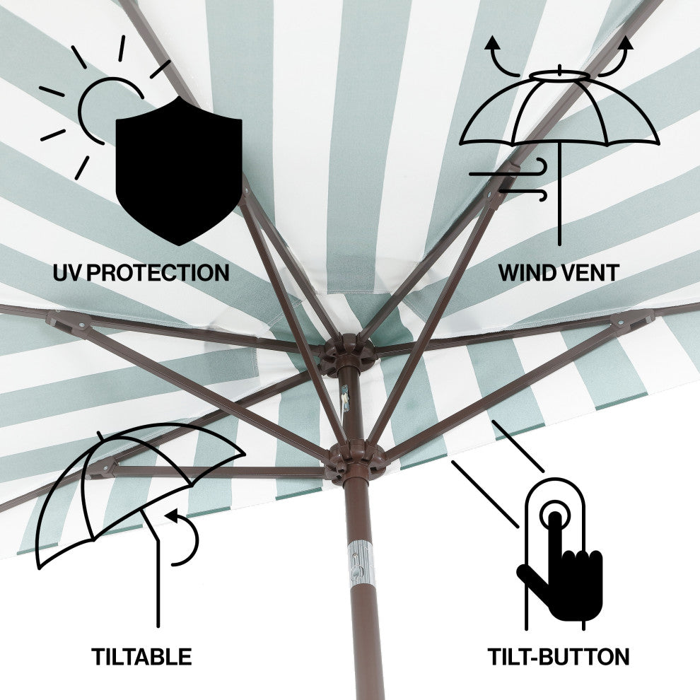 9ft Half Market Umbrella, Scalloped, Crank, Tilt, UV, Green, 108L x 56W x 97H