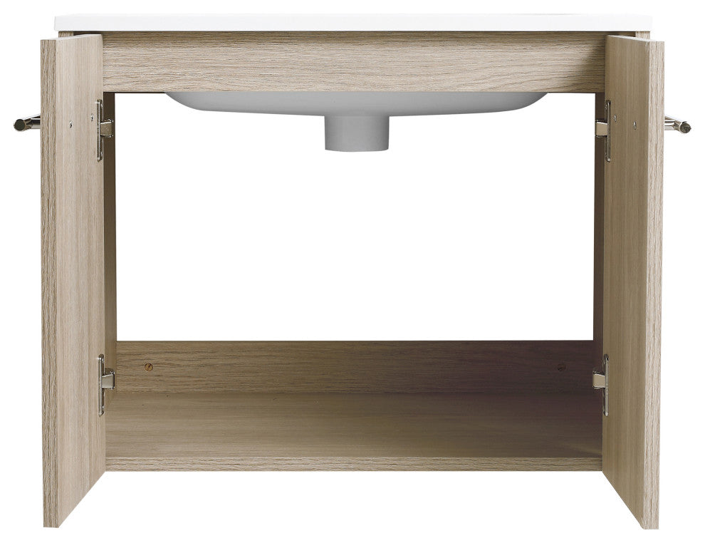 24" Plywood Wall Mounted Bath Vanity Set, Integrated Resin Sink