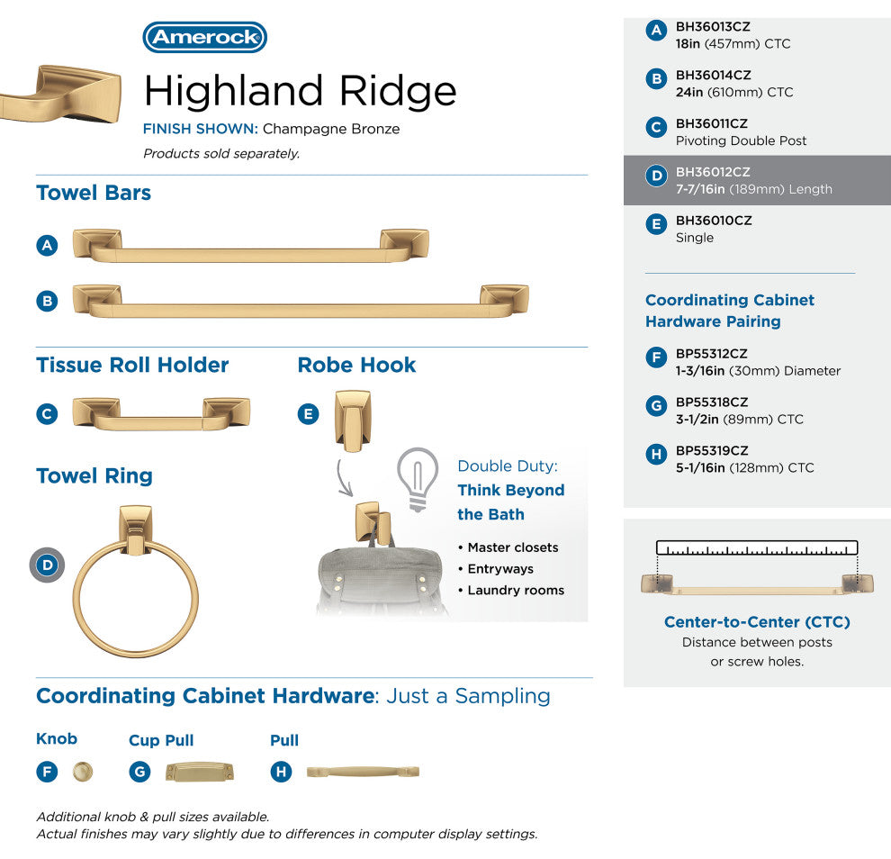 Amerock Highland Ridge Transitional Towel Ring, Champagne Bronze