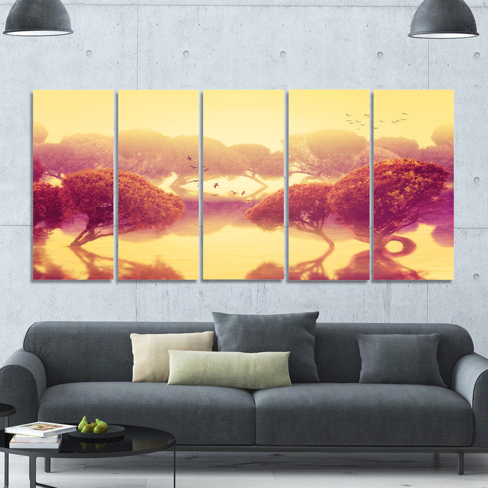 Peaceful Japanese Gardens, Landscape Canvas Art Print, 60"x28", 5 Panels