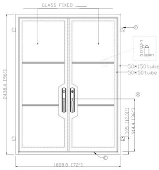 96''x72'' Wrought Iron Entry Door With Double LOW-E Glass Locks, Left Hand