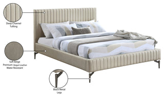 Gallo Vegan Leather Upholstered Bed, Beige, Queen