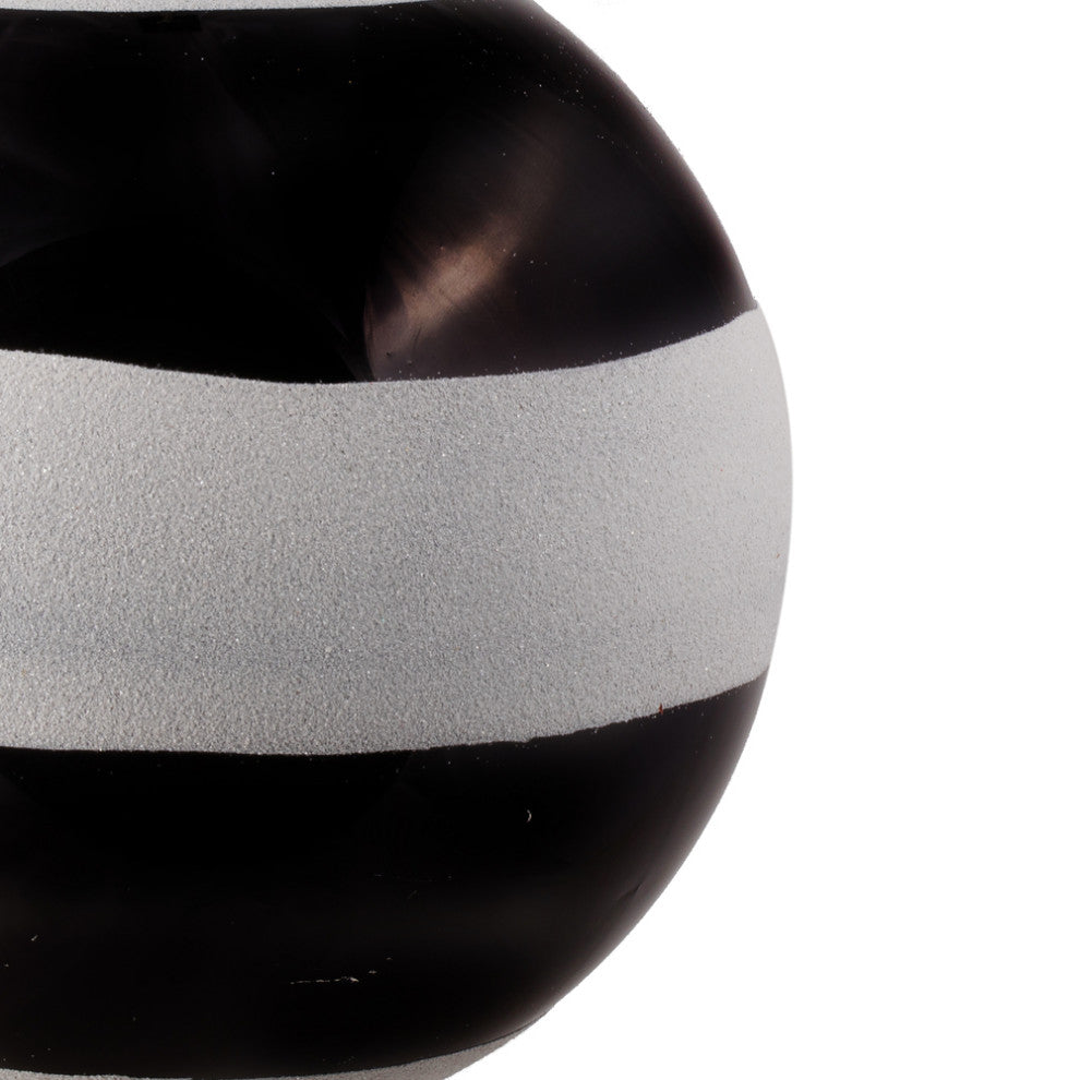 Vickerman N205517 8" Black-White Striped Shiny Ball Christmas Ornament