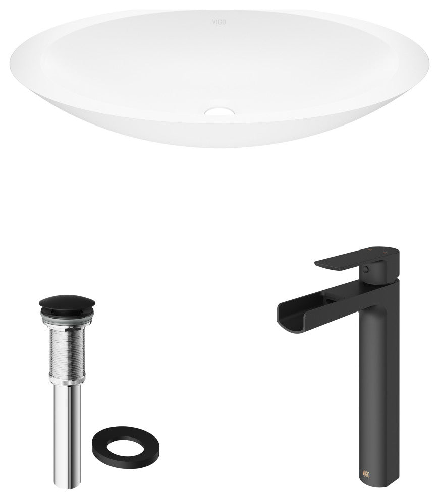 Wisteria 23"L x 14"W MatteStone Vessel Sink and Amada 10"H Faucet Set