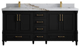 Aberdeen 72 Double Sink Bath Vanity In Black 2" Calacatta Gold